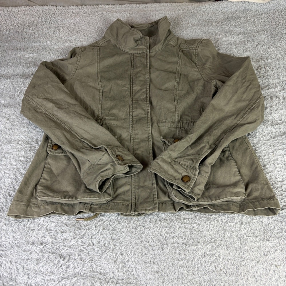 Olive Green Cotton Utility Field Jacket Womens Medium Full Zip Cargo Pockets